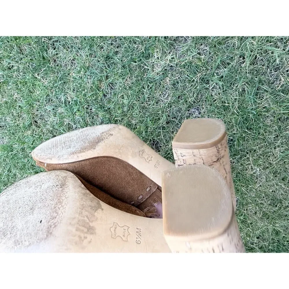 TORY BURCH Huntington Suede Fringe trimmed Brown heels Mules shoes Sz 6.5